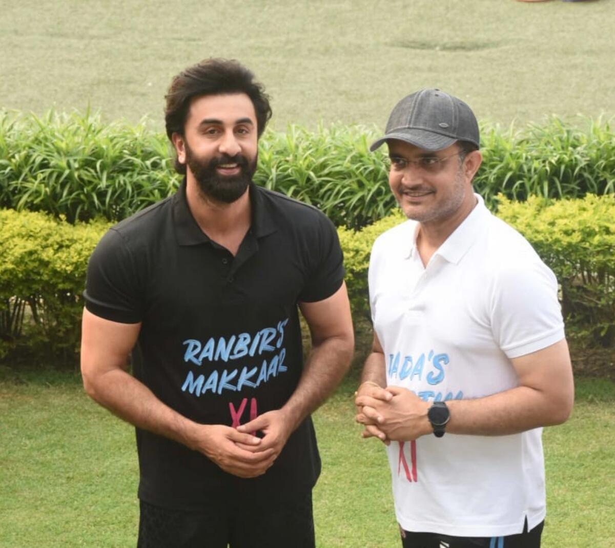Ranbir Kapoor gets clicked playing cricket with Sourav Ganguly