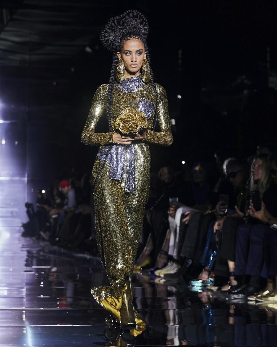 Tom Ford closes Fashion Week with big hair, miles of sparkle - News ...