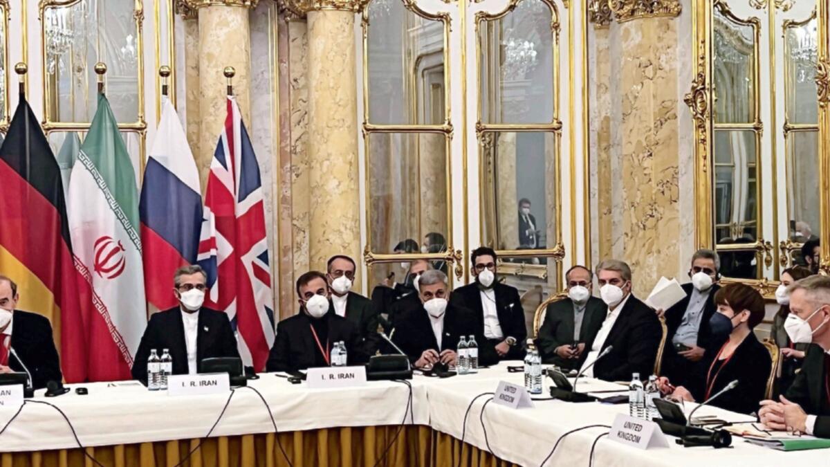 Representatives from Iran and the UK attending a meeting of the joint commission on negotiations aimed at reviving the Iran nuclear deal in Vienna. — AFP