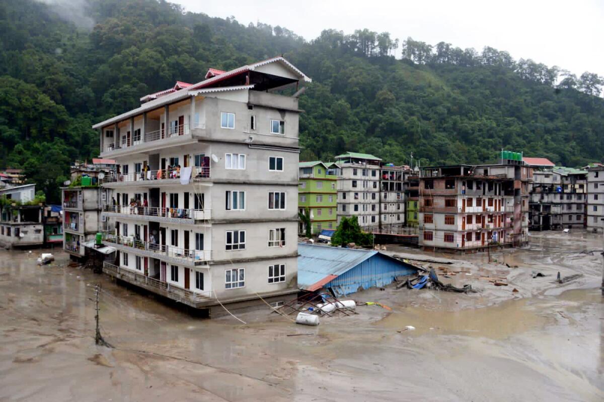 A flood affected locality at Singtam, in Gangtok district, Wednesday, Oct. 4, 2023. Photo: PTI