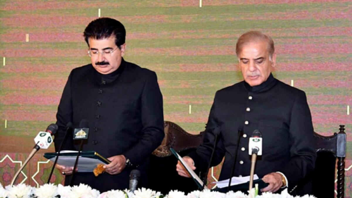 Shahbaz Sharif (right) takes oath as Pakistan Prime Minister. — ANI