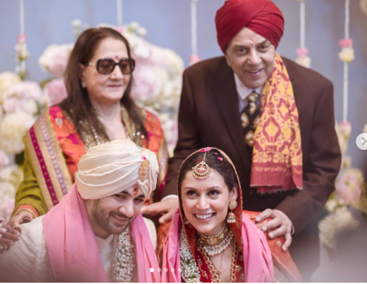 Photos: Karan Deol, Drisha Acharya's wedding album features Dharmendra with first wife - and a happy family - News | Khaleej Times