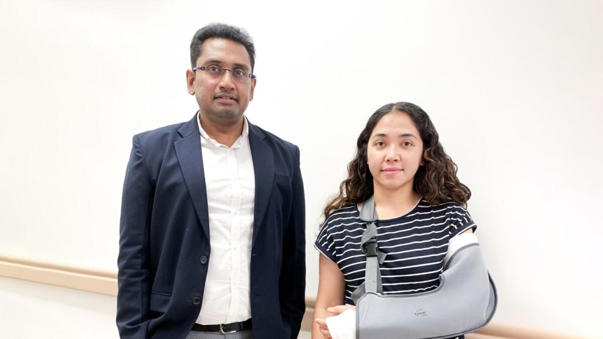 Dr Raghavendra K Siddappa with Pinky Joy Non Caballero at Aster Hospital, Qusais, Dubai.