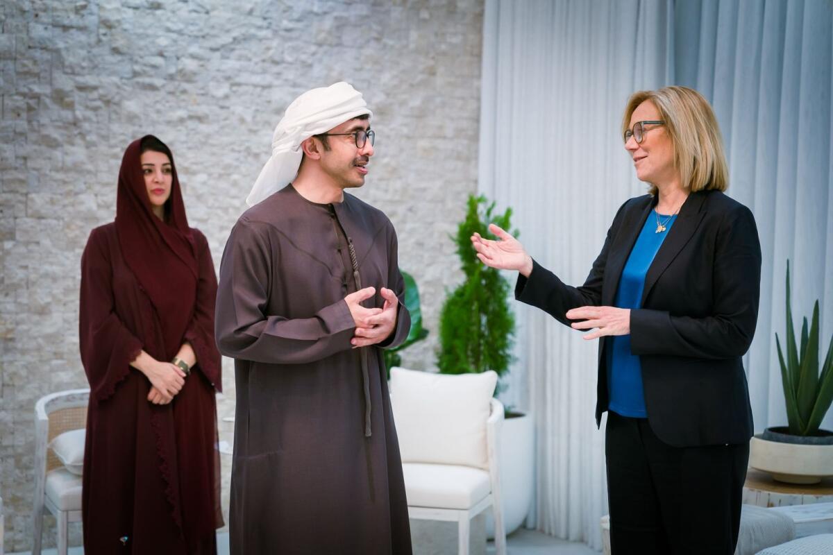Sheikh Abdullah bin Zayed Al Nahyan (centre) with Sigrid Kaag (right). Photo: WAM