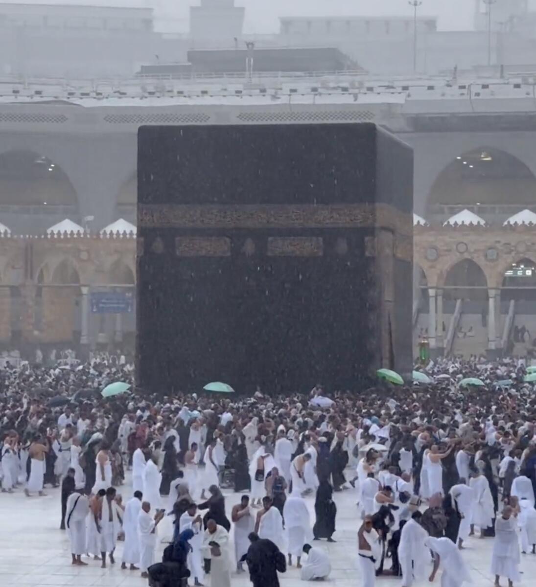 Watch: Pilgrims brave heavy rains as they perform Umrah around Kaa ...