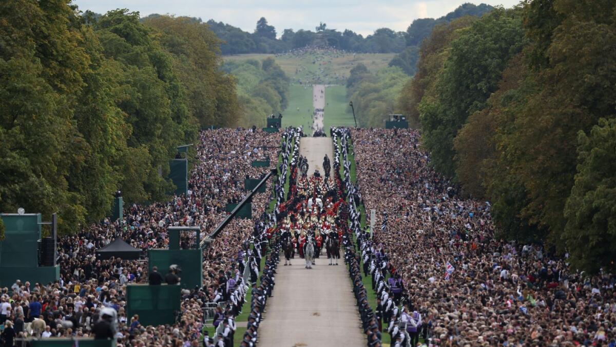 The hearse travels along the Long Walk as it makes its way to Windsor Castle.