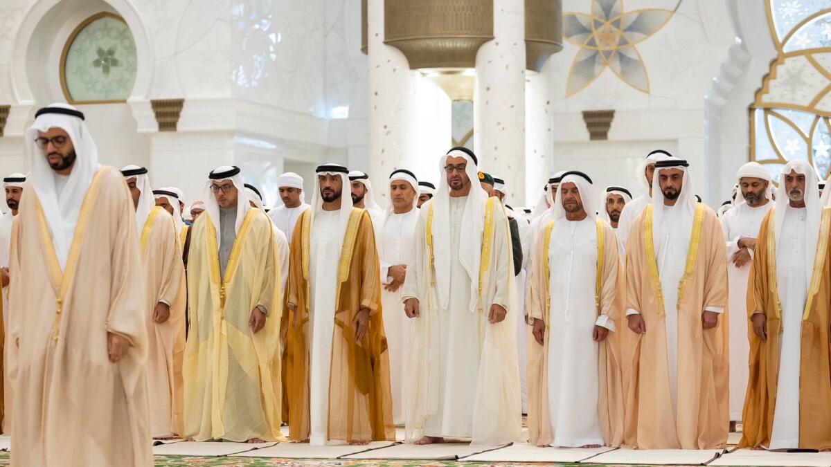 The United Arab Emirates President performs Eid Al Adha prayer at Sheikh Zayed Grand Mosque.
