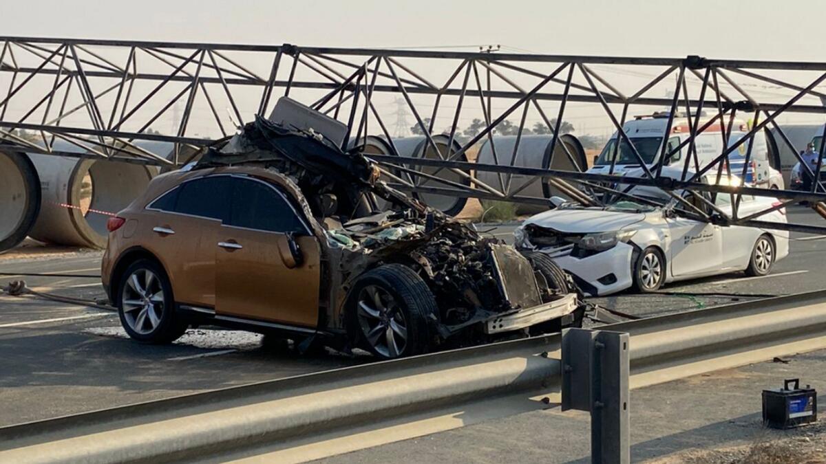 UAE: 2 drivers injured as crane boom collapses on their cars - News | Khaleej Times
