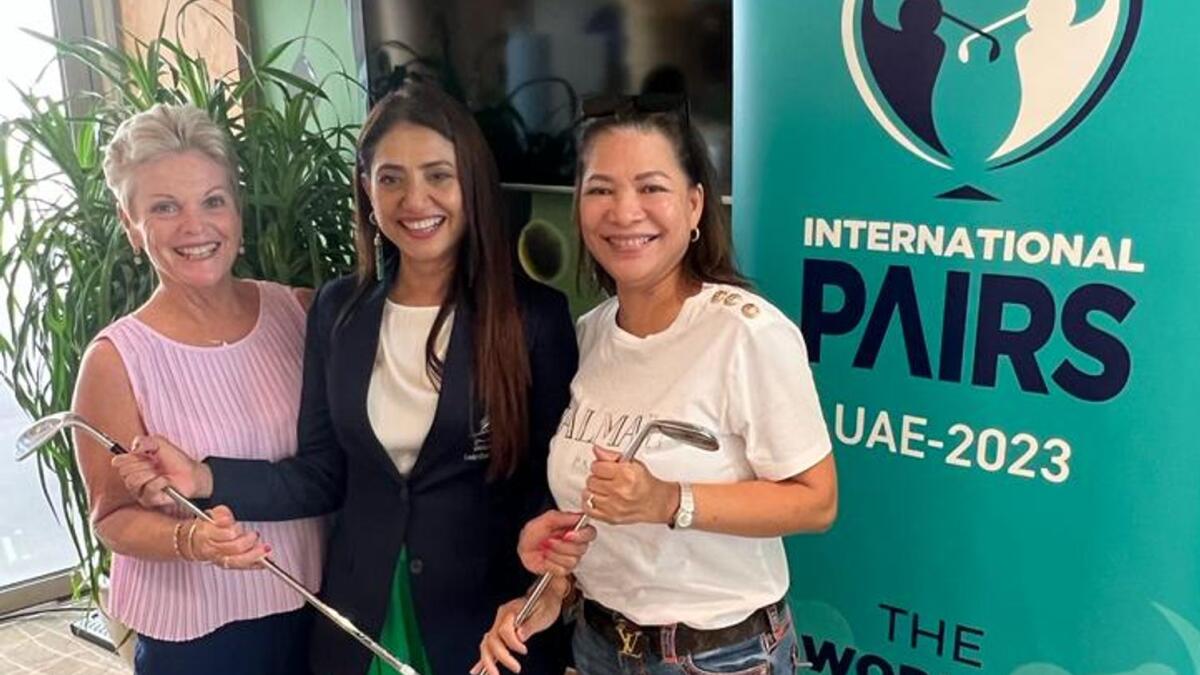 UAE International Pairs Qualifying Round winners Paula Savage (left) and Joy Lirio (right) with Dubai Creek's Lady Captain Shiba Wahid. - Supplied photo