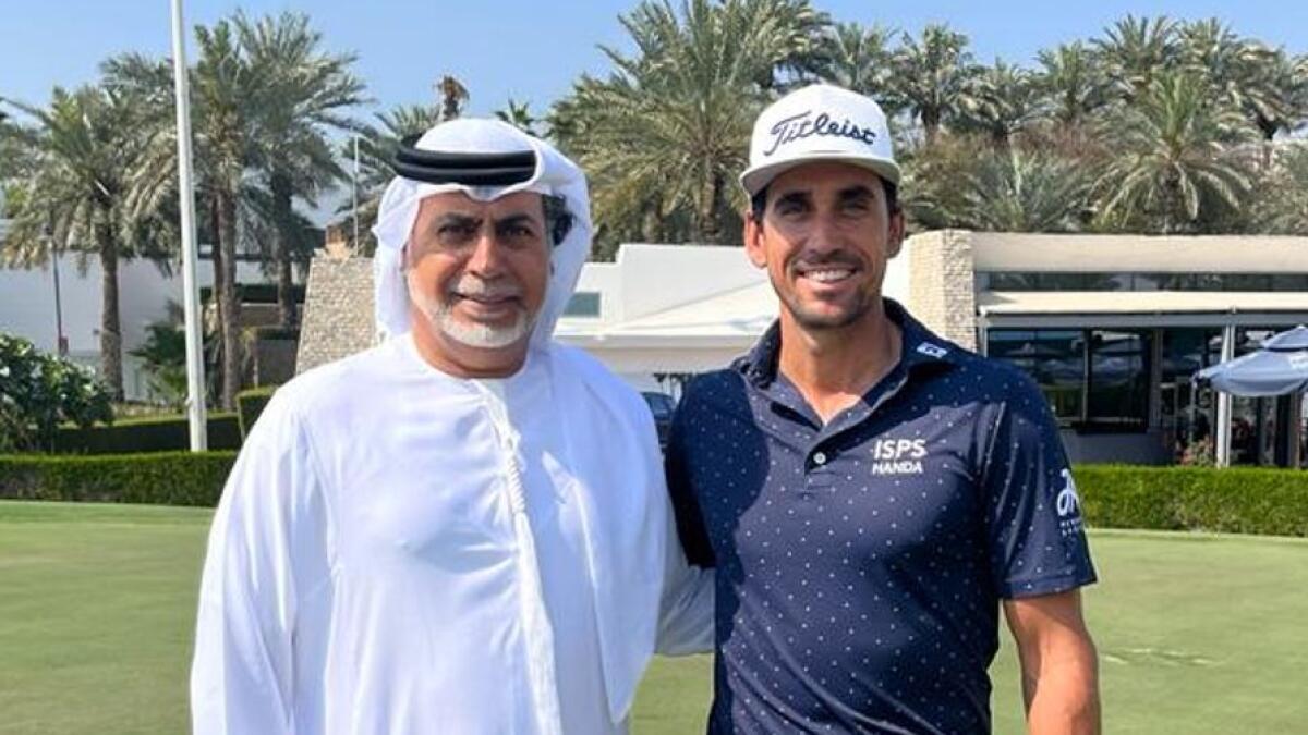 General Abdullah Alhashmi, Vice-Chairman of Emirates Golf Federation (left) with DP World Tour golfer Rafa Cabrera Bello, Dubai Golden VISA Awardee, who represented Spain in the Eisenhower Trophy in 2000 and 2004.’ - Supplied Photo