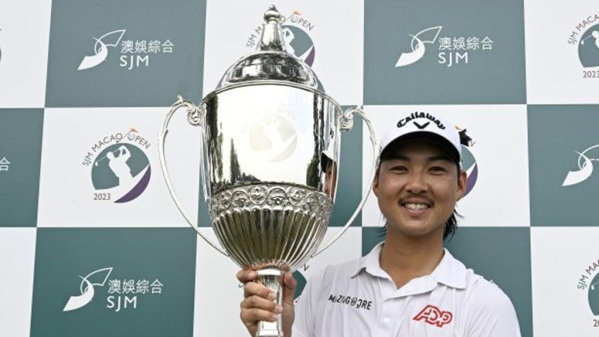 Min Woo Lee (Australia) pictured with the winner’s trophy at the Macau Golf and Country Club following the SJM Macao Open. - Supplied photo