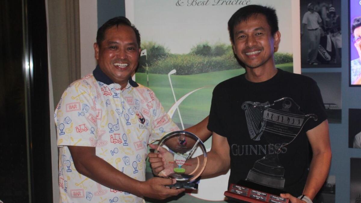 Rani Bernardo (right)  FIGME Club Champion 2023 awarded his Trophy by Ramon Navea (left), representing FIGME.- Supplied photo