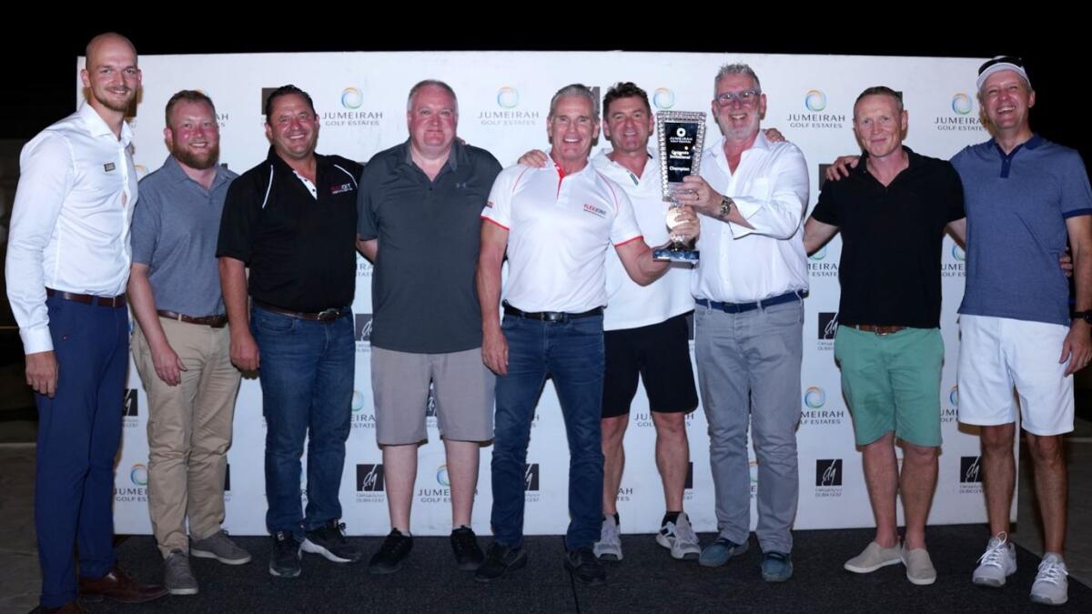 Team Mapei, winners of the Jumeirah Golf Estates Corporate Invitation with Adam Stastny (left) Assistant Golf Services Manager. - Supplied photo