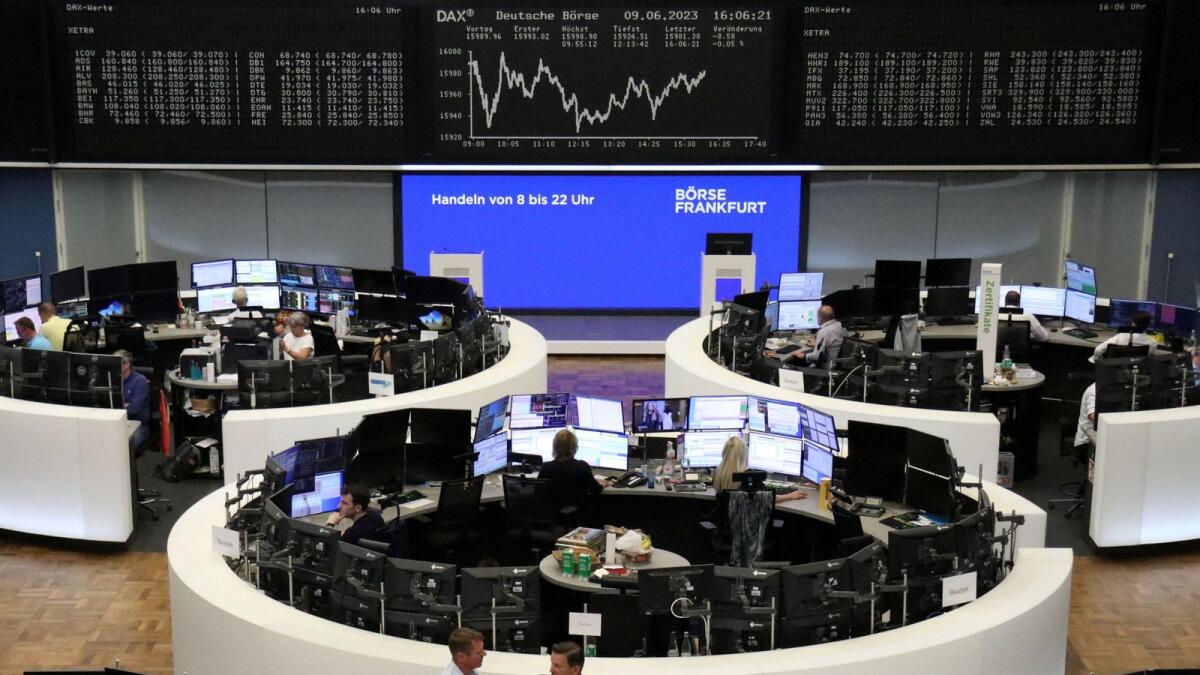 The German share price index DAX graph is pictured at the stock exchange in Frankfurt.  The pan-European STOXX 600 index rose 0.17 per cent on Monday. — Reuters