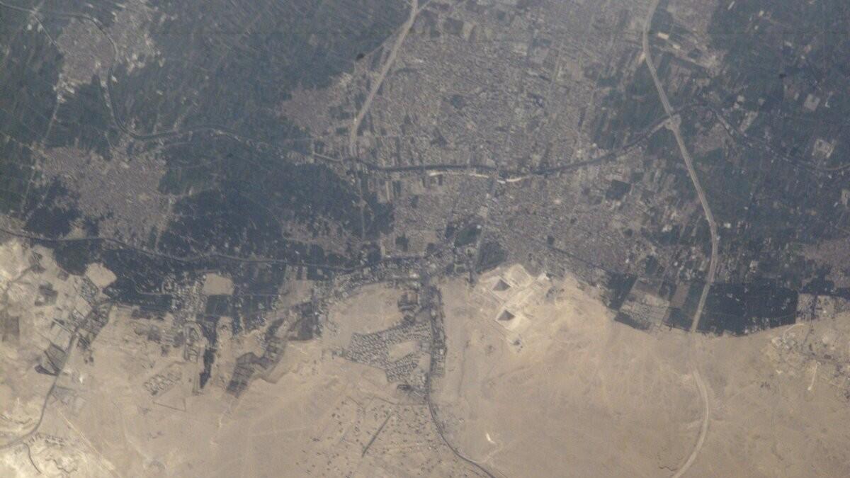 Great Pyramids of Giza, Egypt - Near the centre of the photo of the right side.