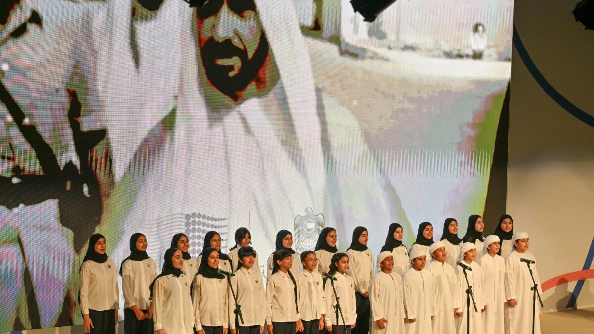 Students from different schools perform during the press conference to announce the Freejna School project in Dubai. — Photo: Muhammad Sajjad