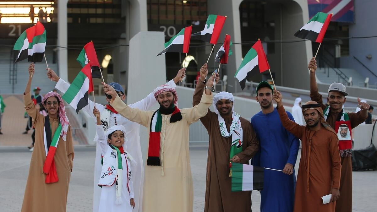UAE fans cheer during the opening of AFC Asian Cup 2019 at Zayed sport City in Abu Dhabi on Saturday. The quadrennial international men's football championship of Asia will conclude on February 1. Photos by Ryan Lim/Khaleej Times