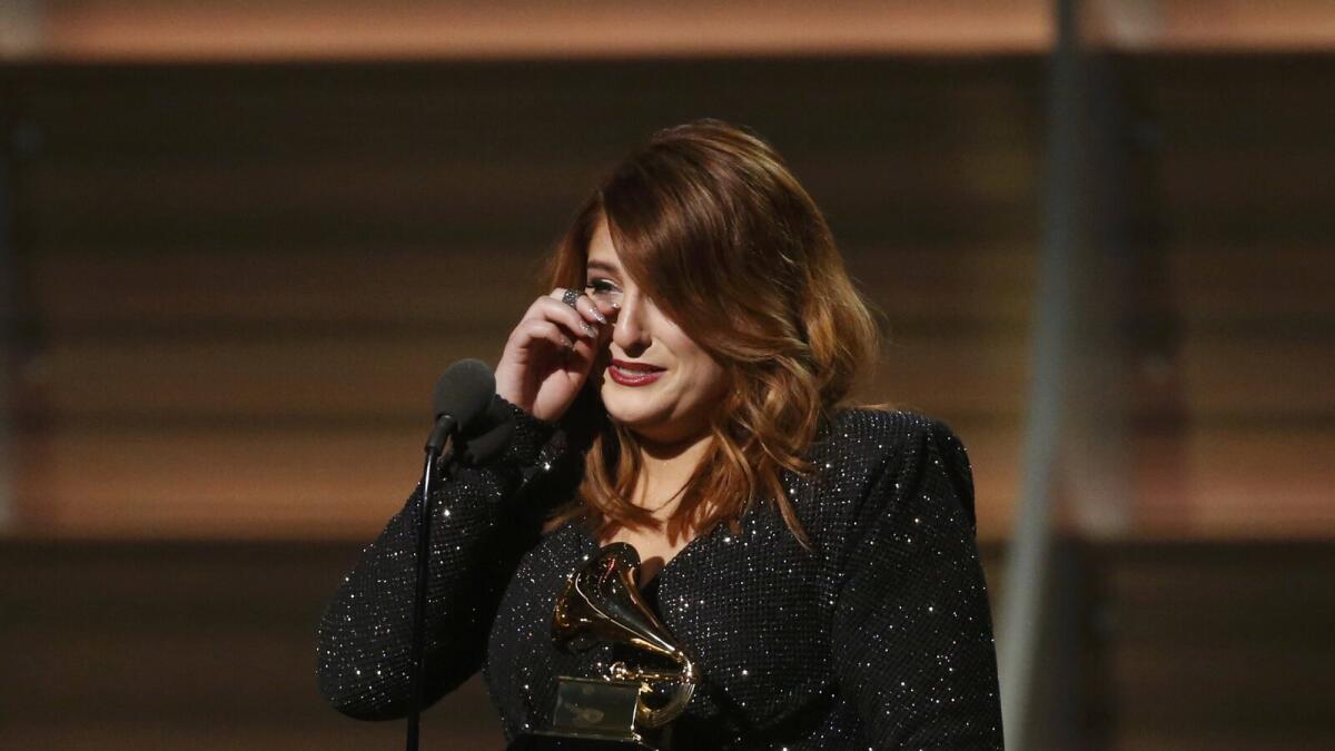 Singer Meghan Trainor accepts the Best New Artist award at the 58th Grammy Awards in Los Angeles, California February 15, 2016.