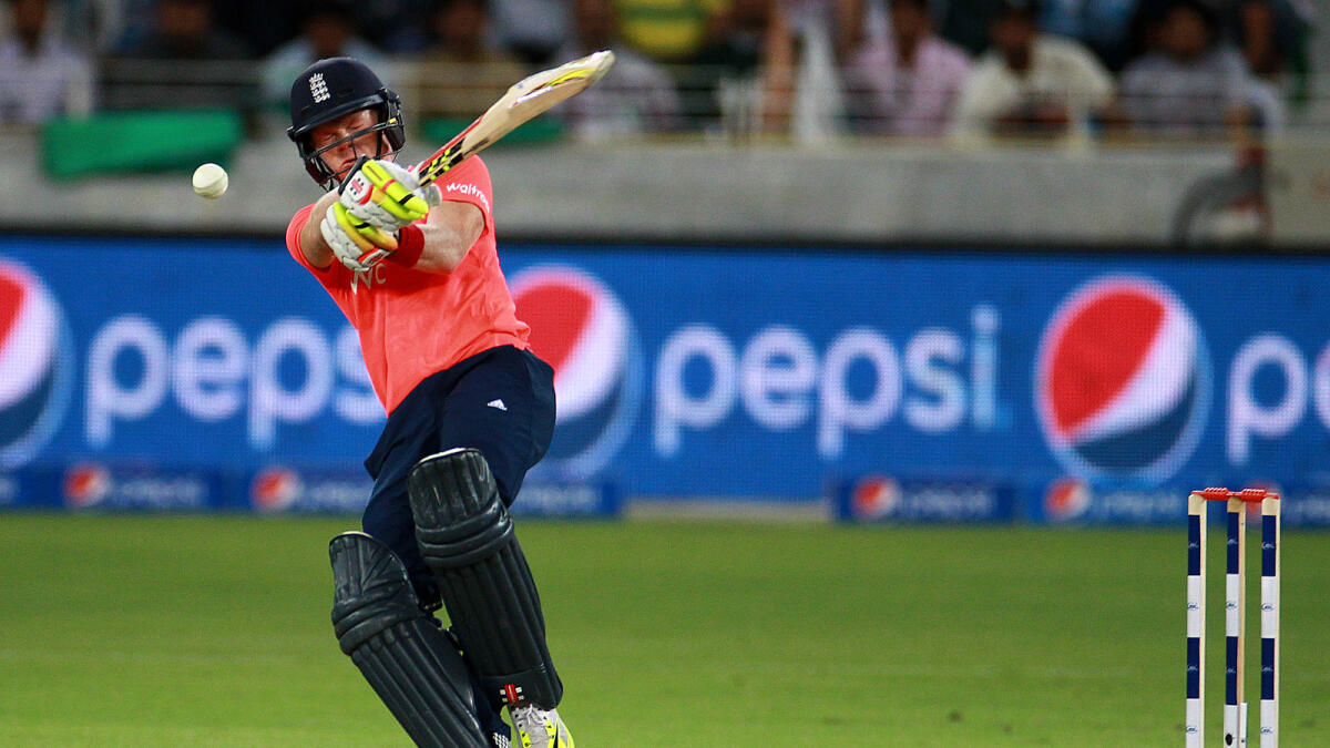 Sam Billings plays a shot during the first T20 against Pakistan on Thursday. 
