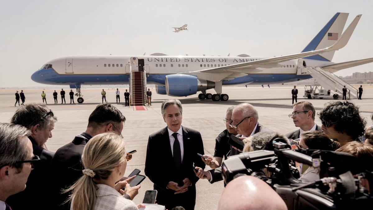 Antony Blinken speaks to the media after meeting with Egyptian President Abdel Fattah Al Sisi, at Cairo airport. — Photo: Reuters