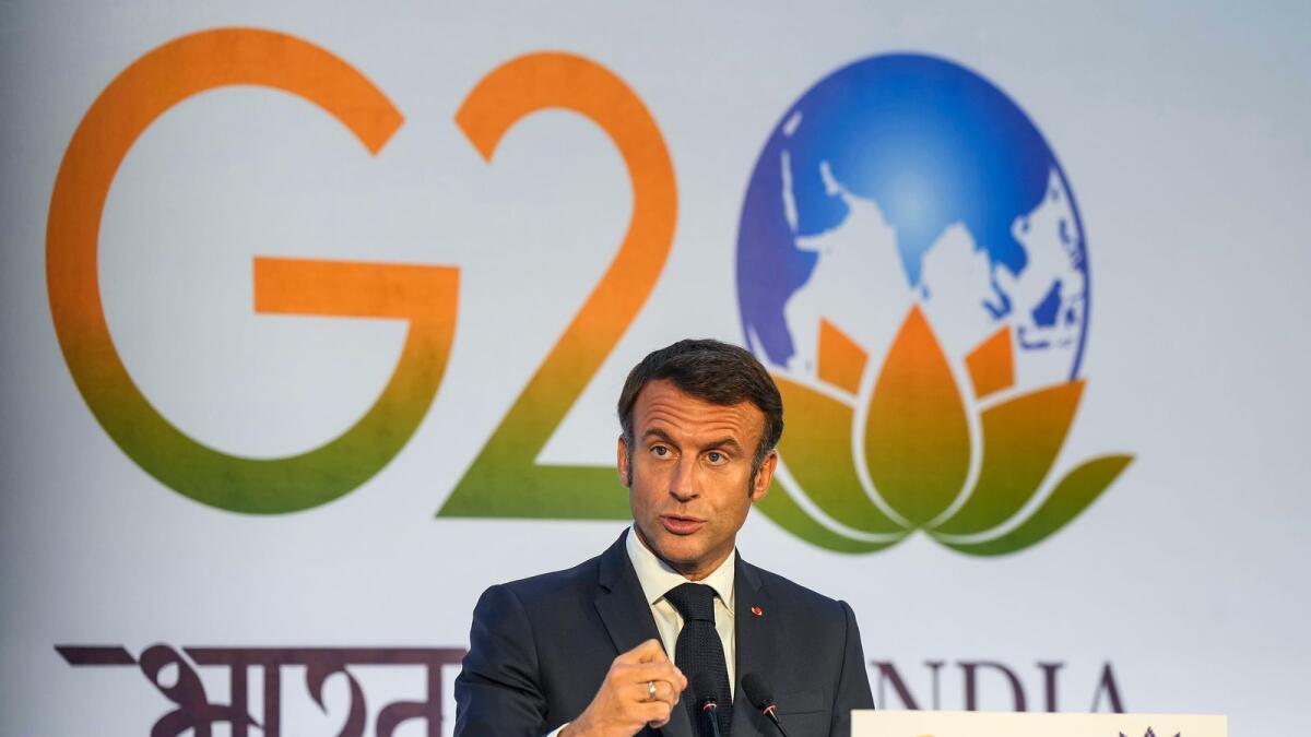 French President Emmanuel Macron addresses a press conference on the sidelines of the G20 Summit in New Delhi. — PTI