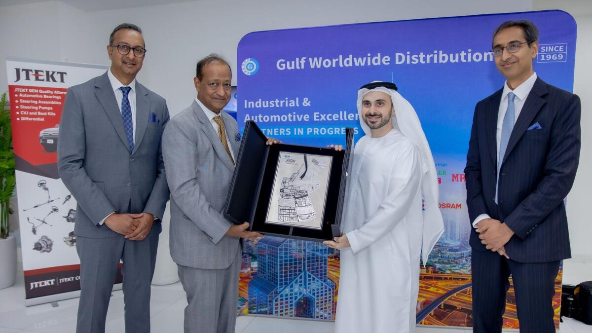 From left: Mithun Vora, executive director, GWD, Mukesh Vora, chairman — GWD and JITO, Abdulla Al Hashimi, COO, Parks and Zones, DP World and Nishant Vora, executive director, GWD.