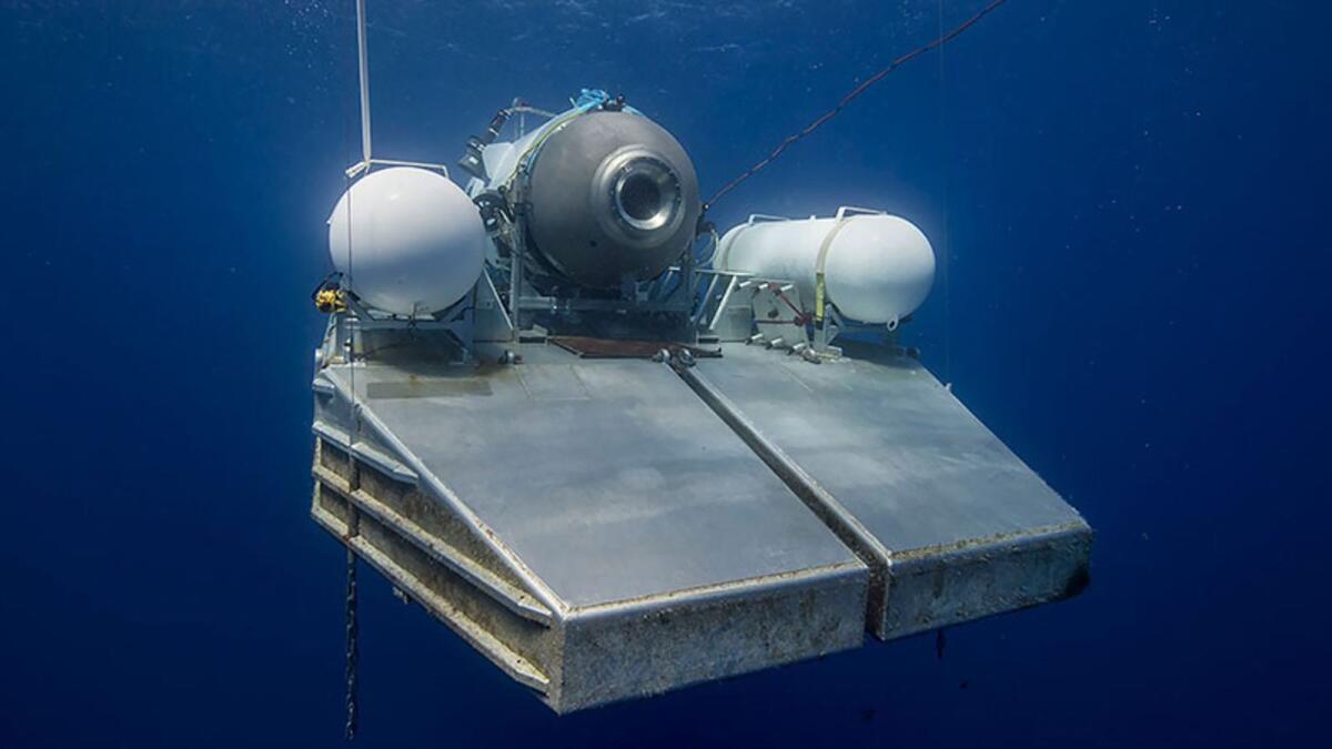 This undated image courtesy of OceanGate Expeditions, shows their Titan submersible on a platform awaiting signal to dive. — AFP