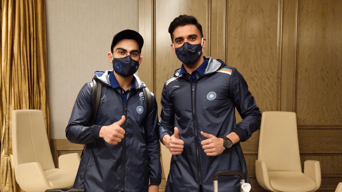 Virat Kohli with Deepak Chahar prior to the team’s departure for Australia. (BCCI Twitter)