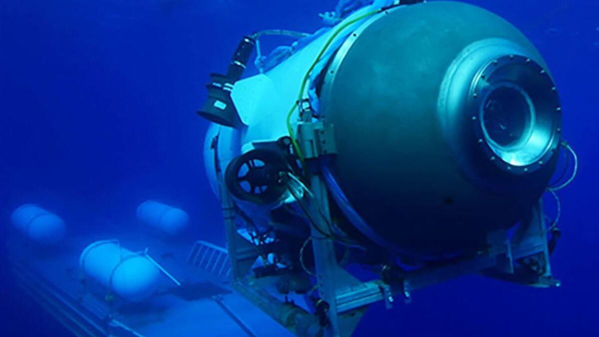 This undated image courtesy of OceanGate Expeditions, shows their Titan submersible launching from a platform. — AFP