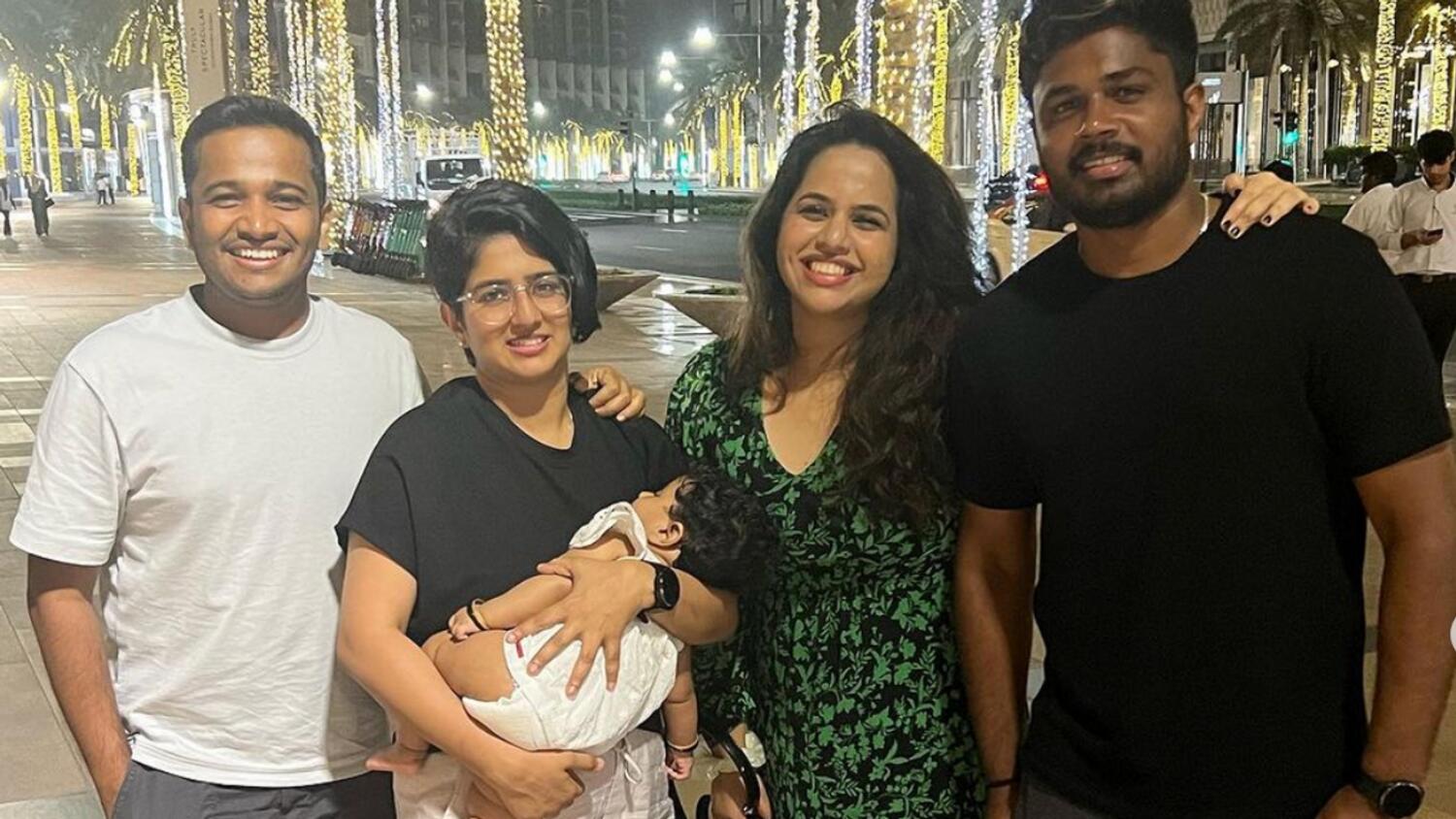 Basil Joseph and family with Sanju Samson and his wife. — Photo courtesy: Instagram