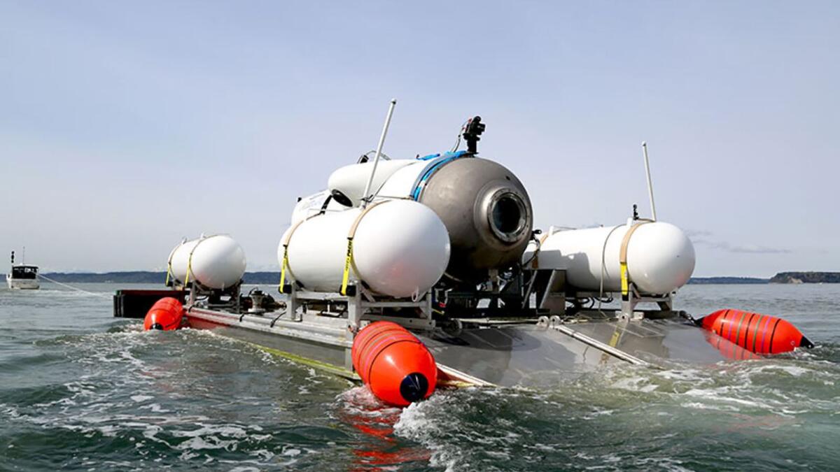 This undated image courtesy of OceanGate Expeditions, shows their Titan submersible being towed to a dive location. — AFP