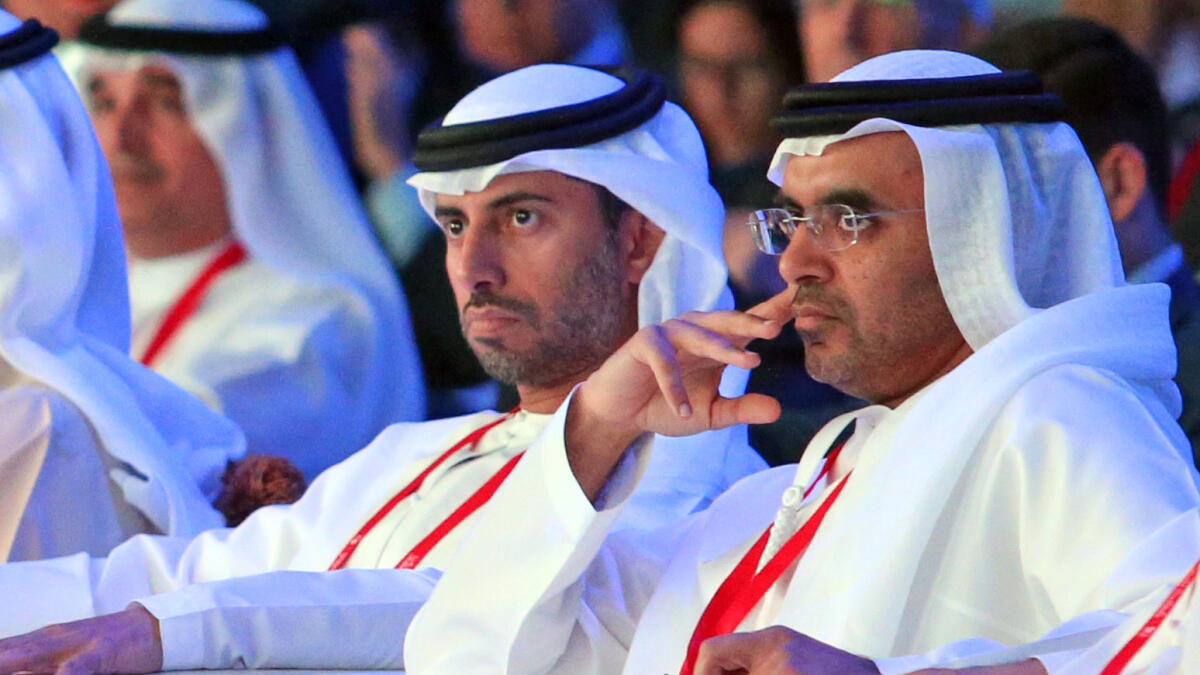 Suhail bin Mohammed Faraj Al Mazroui and Majid Saif Al Ghurair attend the first day of the inaugural CIS Global Business Forum in Dubai on Wednesday; (right) Ruslan Alikhanov and Jean-Marc Peterschmitt participate in a panel discussion on the reorientatio