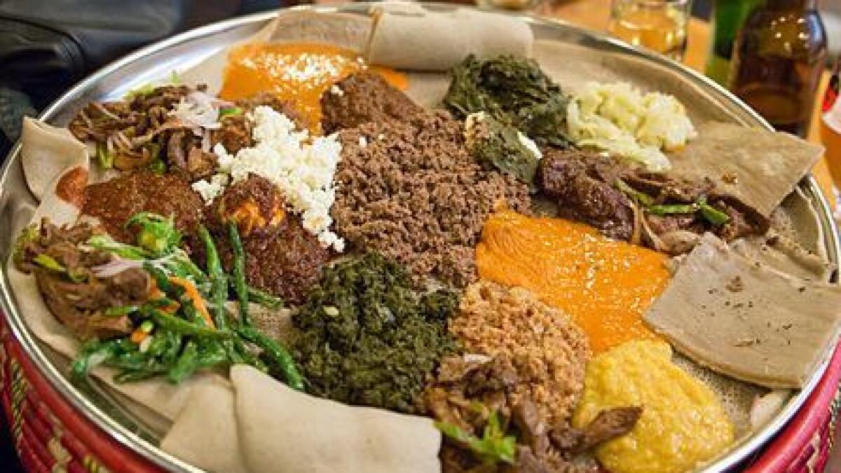 Stews, bread, and a lot of spice make an Ethiopian 
