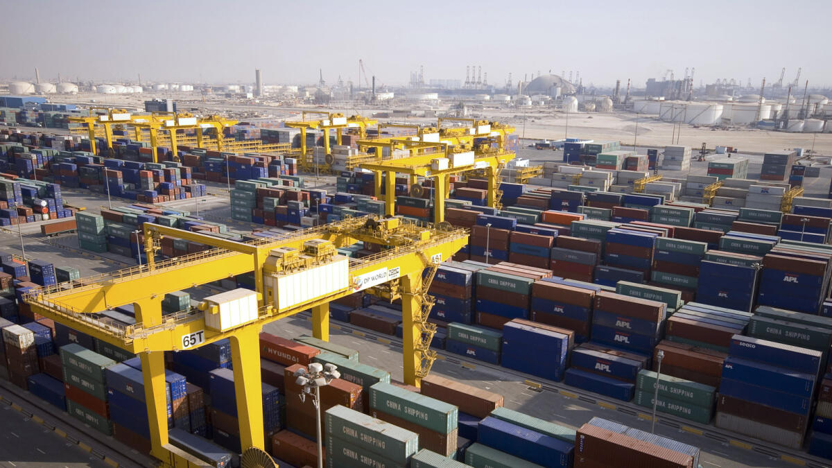 Containers sit at Jebel Ali Port in Dubai.  The two-way trade between the UAE and India has increased 15 per cent since the signing of the Comprehensive Economic Partnership Agreement. — File photo