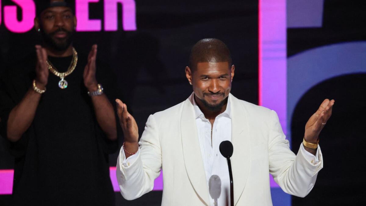 Usher gestures after accepting the Lifetime Achievement award during the 2024 BET Awards at Peacock Theater in Los Angeles, California, US, June 30, 2024. (Photo by Reuters)
