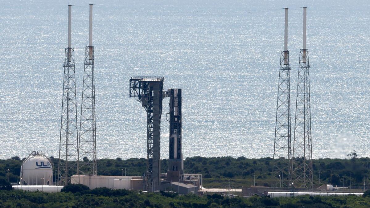 A United Launch Alliance Atlas V rocket stands on the pad on the day of its launch on a mission to the International Space Station,in Cape Canaveral, Florida, US, on Wednesday. — Reuters