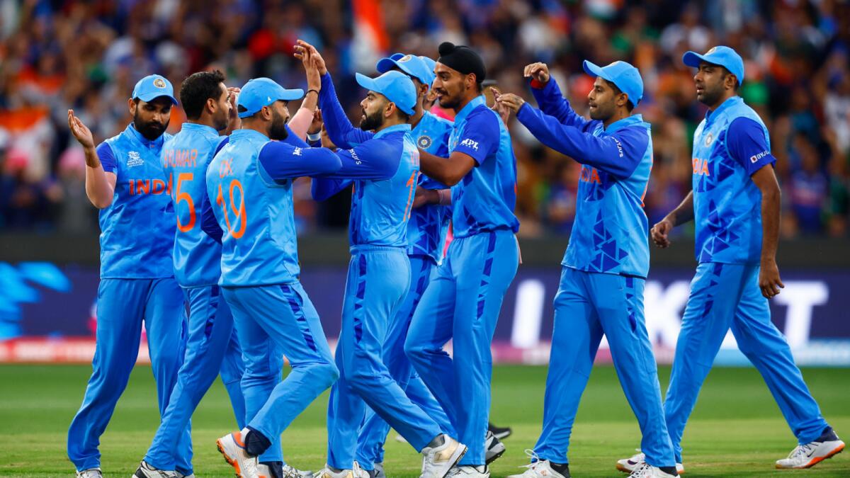 Indian players celebrate a wicket during the match against Pakistan on Sunday. (BCCI Twitter)