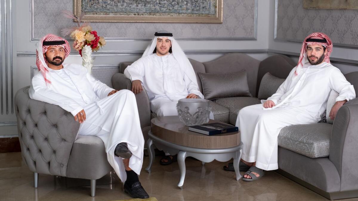 (from left) Ali Makki, Ali Hassoun and Mohammed Hassoun at their villa in Dubai.Photo by Shihab/K