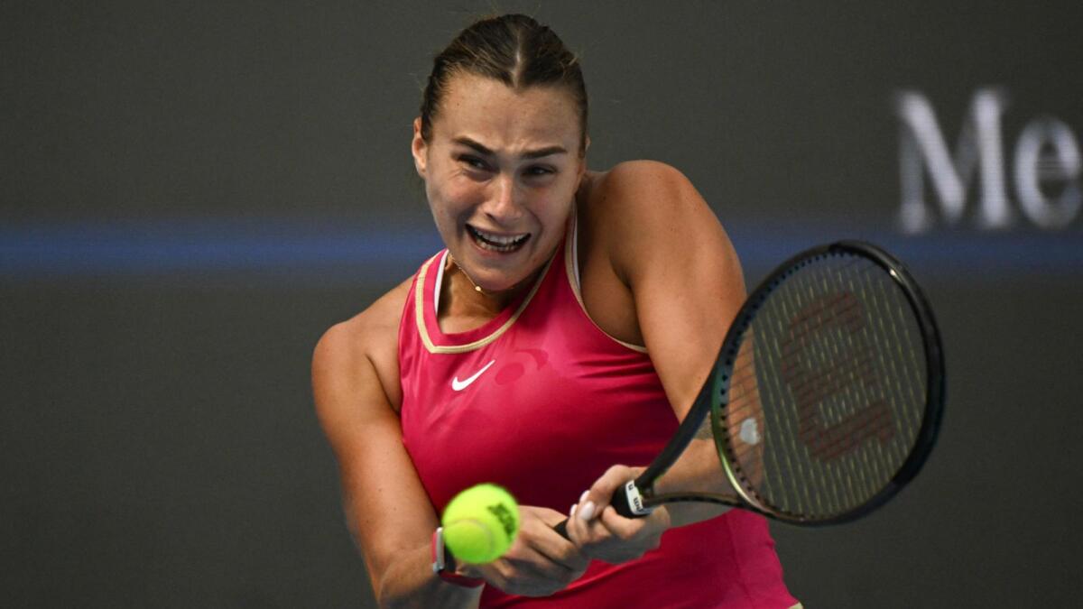Belarus's Aryna Sabalenka hits a return to Britain's Katie Boulter during their women’s singles match of the WTA China Open. = AFP