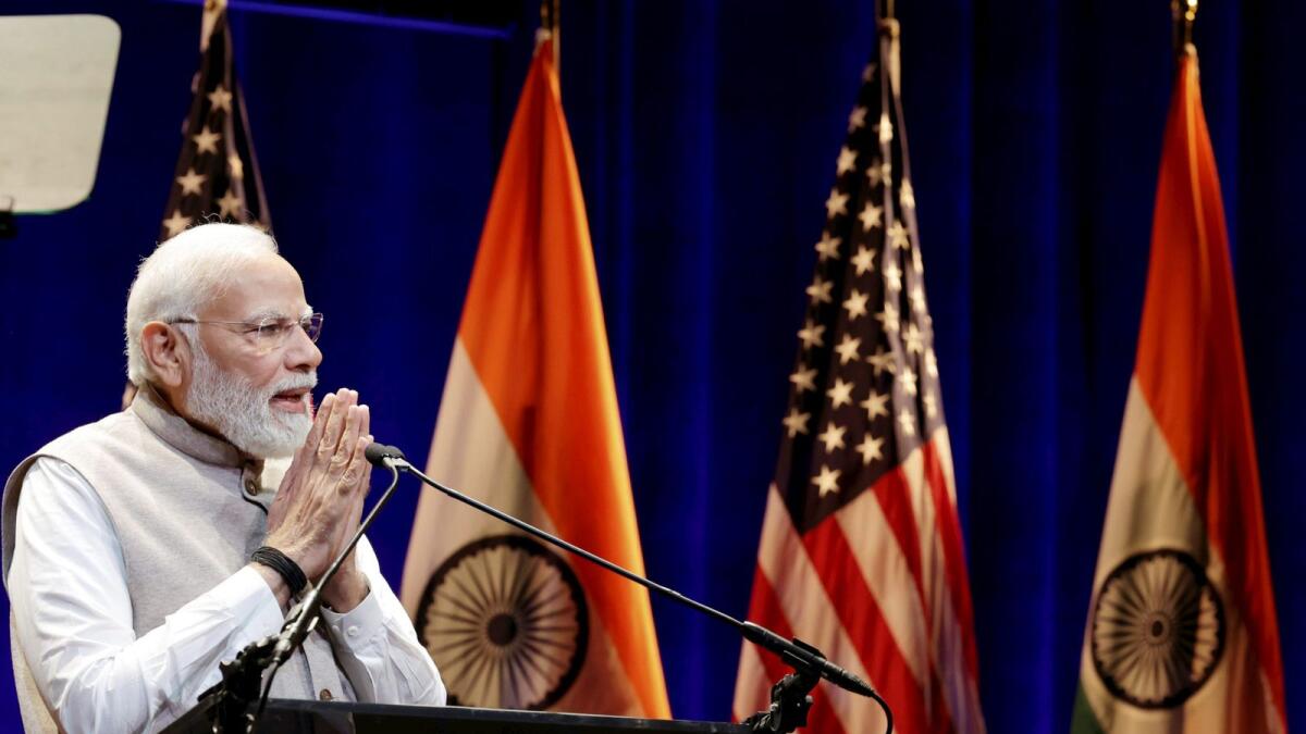Narendra Modi addresses the US-India Strategic Partnership Forum (USISPF), at White House in June. — PTI file