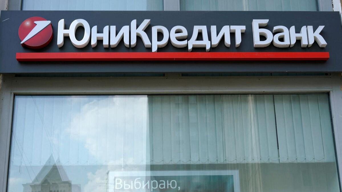 The logo of UniCredit bank on display outside its branch in Moscow. — Reuters file