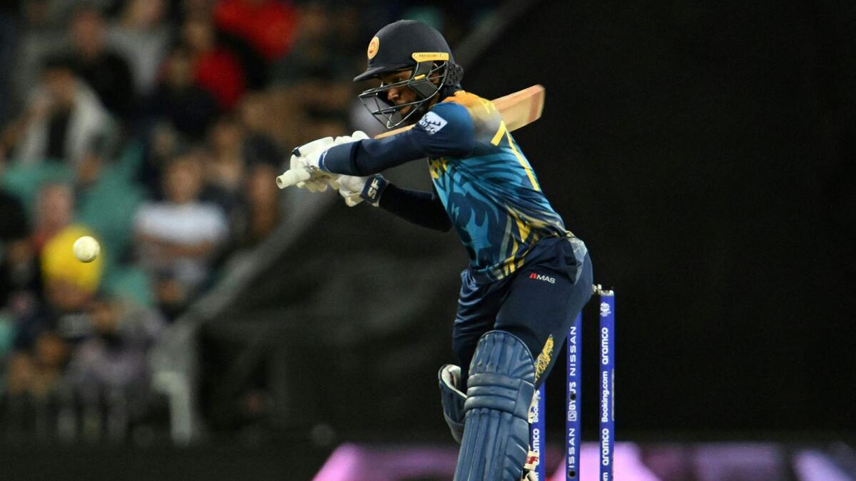 Sri Lanka's Pathum Nissanka plays a shot against England on Saturday. — AFP