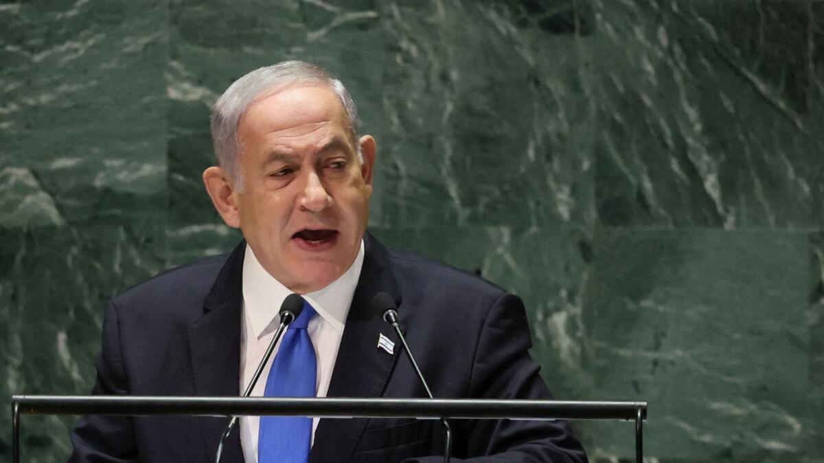 Israeli Prime Minister Benjamin Netanyahu addresses the 78th Session of the UN General Assembly in New York City. — Reuters