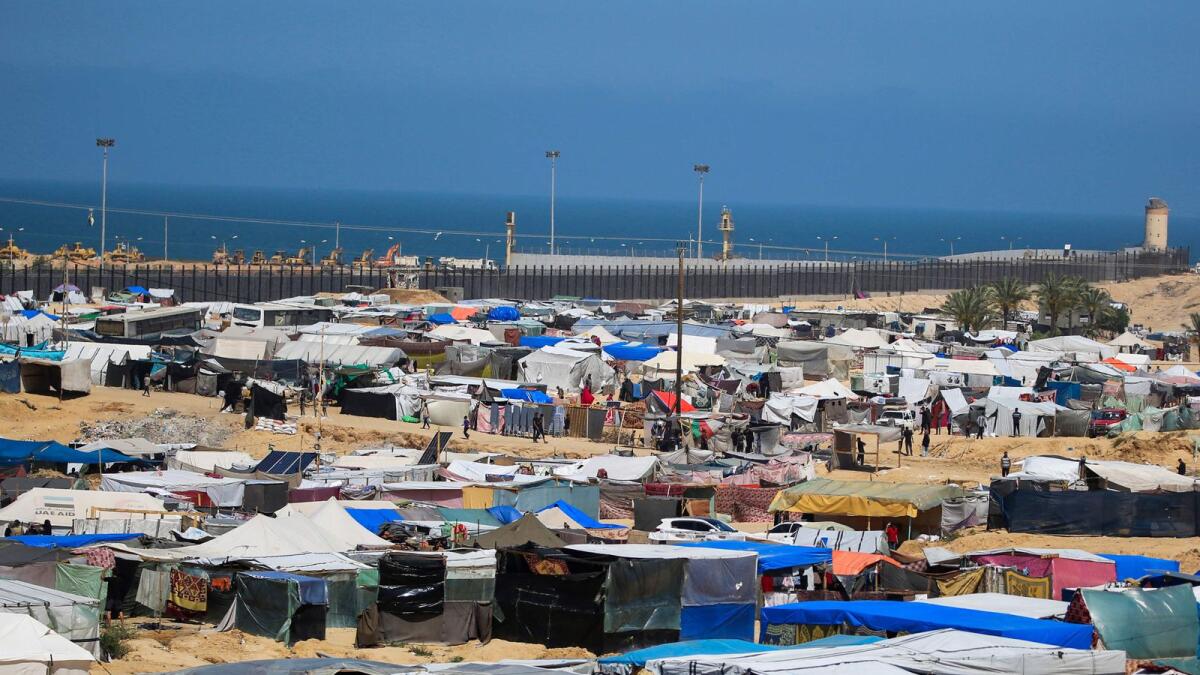 Tents are set up by displaced Palestinians in Al Mawasi near the border with Egypt in Rafah. — Photo: AFP