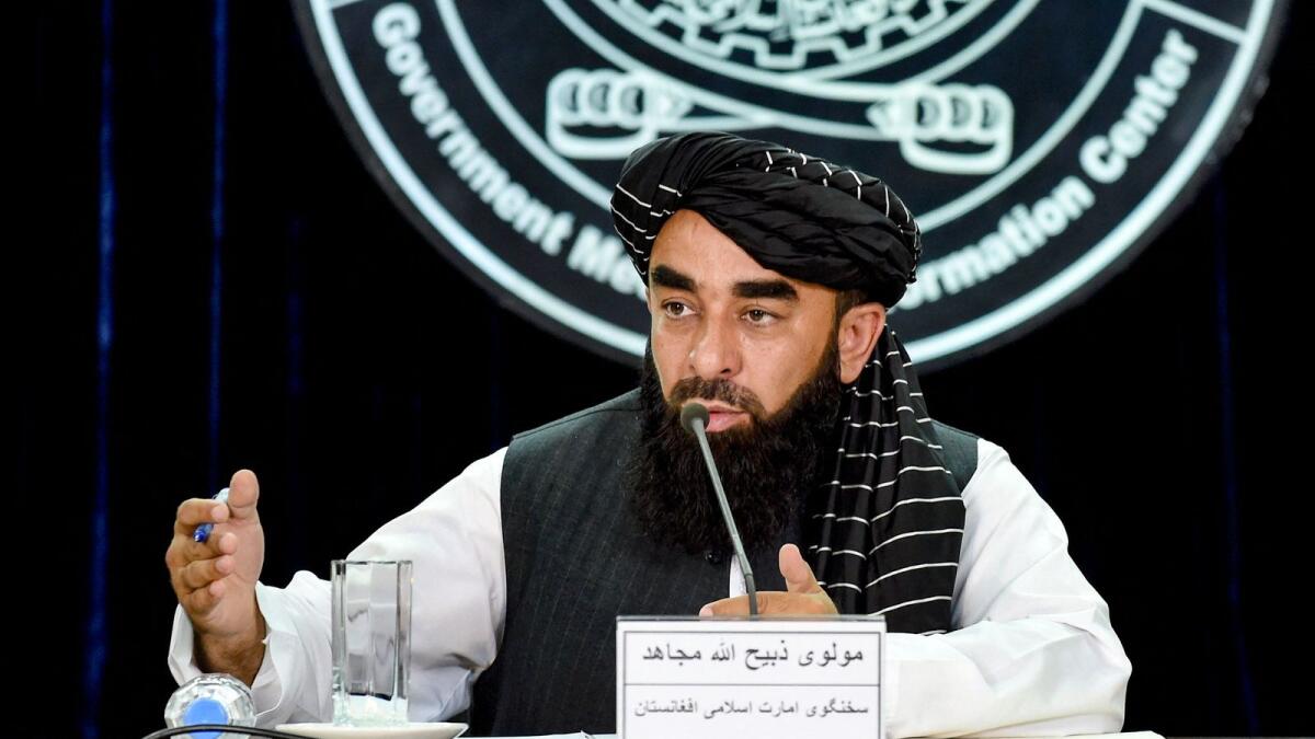 A Taliban spokesman addresses a press conference in Kabul on June 29, 2024. Afghanistan's Taliban authorities met international envoys on June 30, in Qatar for talks presented by the United Nations — AFP