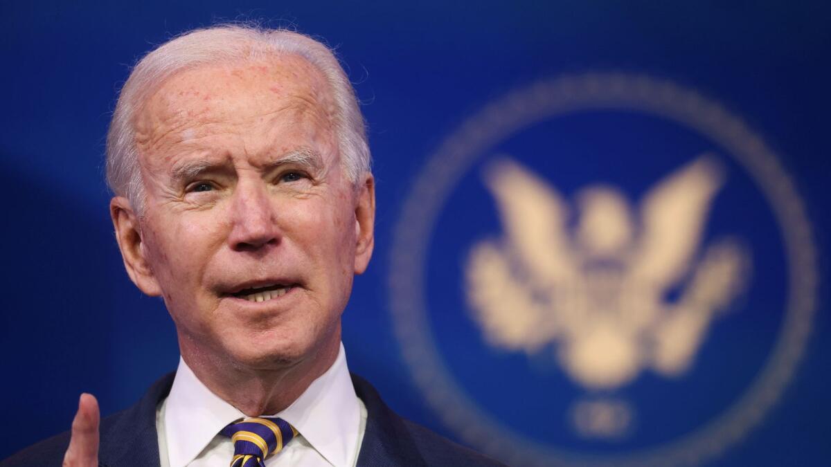 U.S. President-elect Joe Biden delivers remarks on the U.S. response to the coronavirus disease (COVID-19) outbreak, at his transition headquarters in Wilmington, Delaware, U.S., December 29, 2020.