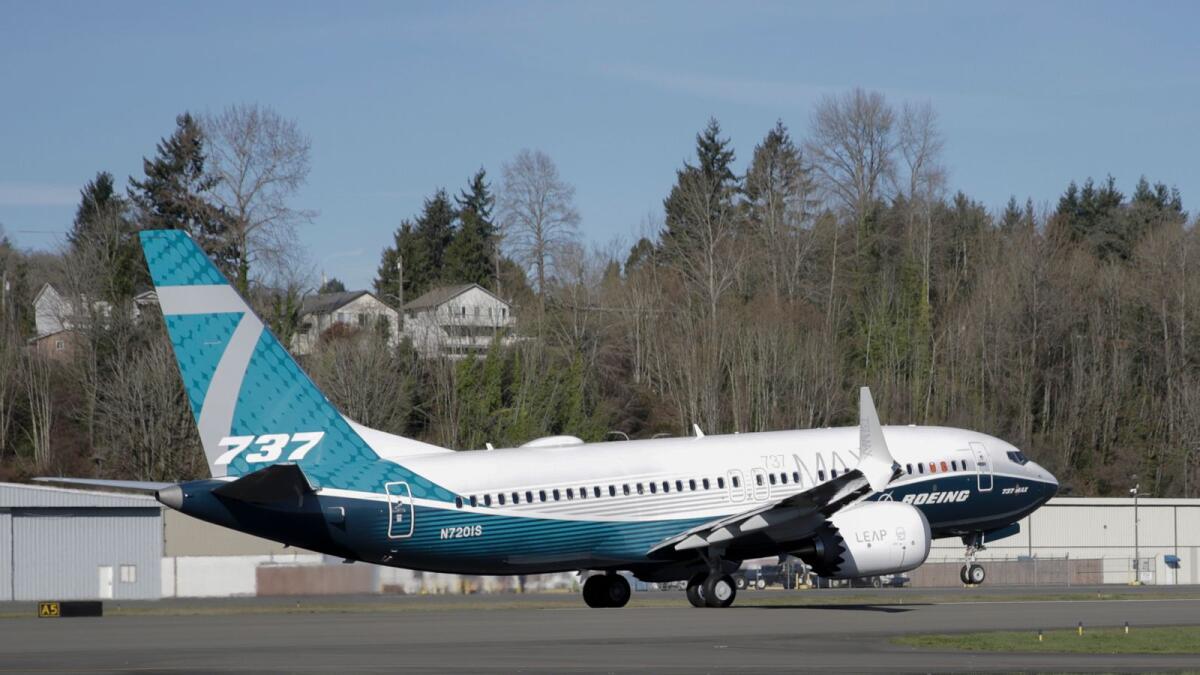 A Boeing 737 MAX 7 takes off on a test flight in Renton, Washington. Facing severe criticism after a door plug blew out on a 737 Max over Oregon this month, Boeing said on Monday that it is withdrawing a request for a safety exemption needed to certify the new model of the plane. — AP