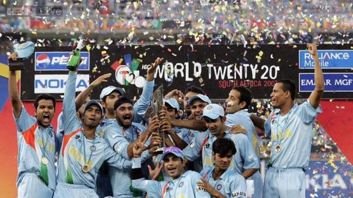 Team India celebrates after winning the inaugural World Cup in 2007.