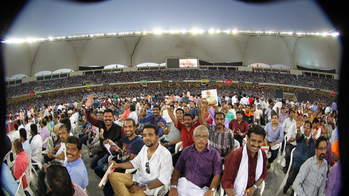 It was a sea of people at the Dubai Cricket Stadium on Monday waiting to weicome Indian prime minister Narendra Modi.