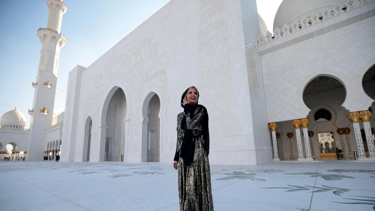 In Abu Dhabi, Trump met with women business leaders at the Louvre Abu Dhabi before touring the museum. She later visited the Sheikh Zayed Grand Mosque.